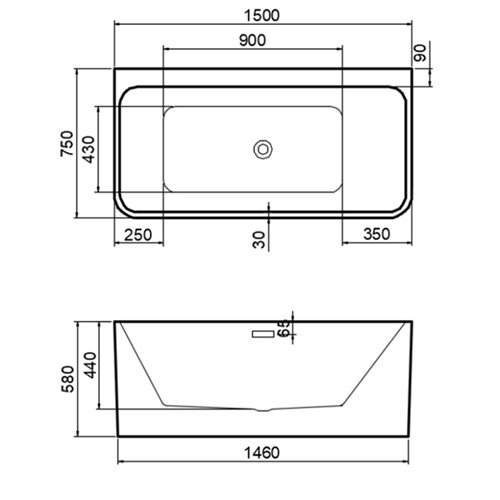 Wanna wolnostojąca biały przelew oraz korek przyścienna 150 cm Sofia Hydrosan