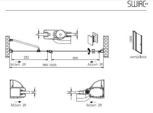 Drzwi prysznicowe uchylne Singo 100 cm lewe plus