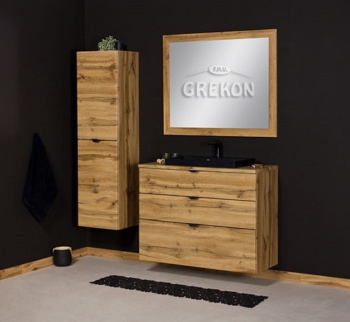 Szafka łazienkowa z czarną umywalką nablatową dąb naturalny 100 cm Victa Gante