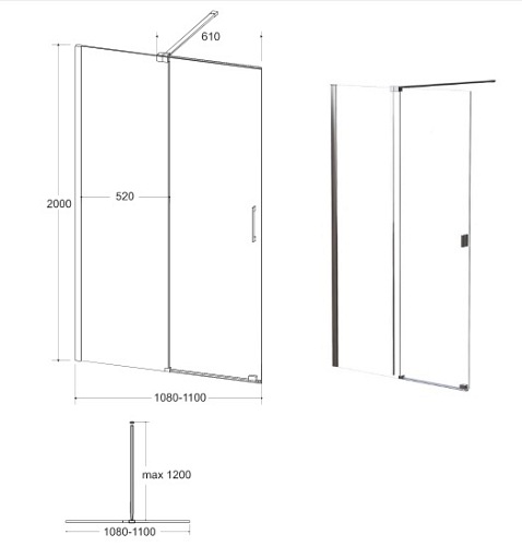 Ścianka prysznicowa rozsuwana 110 cm Vayo Black Besco