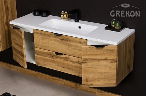 Szafka łazienkowa z umywalką wisząca dąb naturalny 120 cm Victa Gante