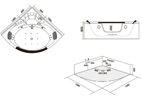 Wanna z hydromasażem Orino 632C 135x135