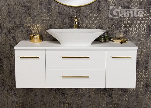 Szafka wisząca biały mat z umywalką nablatową 120 cm Belli Gold Gante