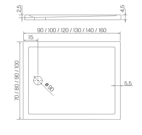 Brodzik prostokątny 130x80 New Trendy New Cantare B-0442