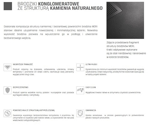 Brodzik prostokątny 100x80 biały New Trendy Mori B-0432