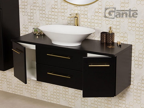 Szafka łazienkowa wisząca 120 cm czarny mat z umywalką nablatową Belli Gold Gante