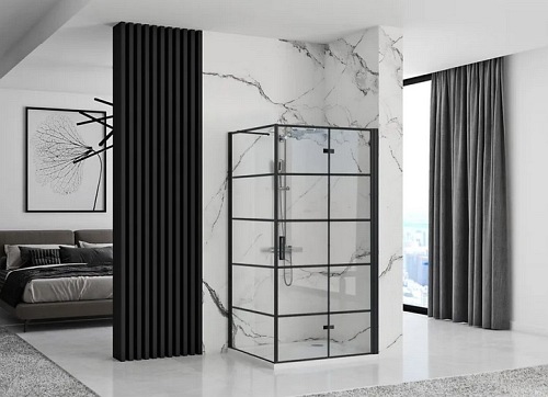 Czarna kabina prysznicowa składana 90x90 Molier Black Rea