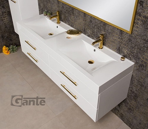 Szafka z umywalką 160 cm dwie komory wisząca biały mat Belli Gold Gante
