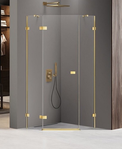 Zlota kabina pięciokątna 80x80 lewa EXK-3840 Avexa New Trendy Gold Shine