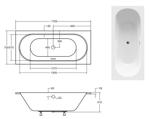 Prostokątna wanna do zabudowy Vitae Slim+ Besco 180 cm komplet syfon + przelew