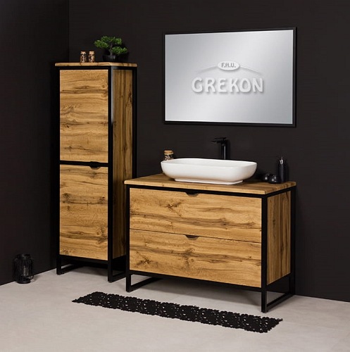 Szafka z białą umywalką styl loftowy 100 cm seria New York