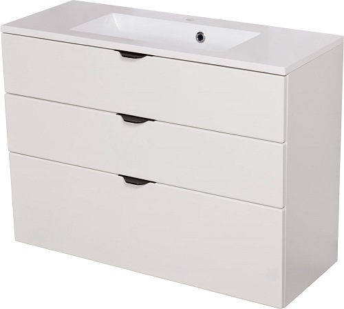 Biała matowa szafka łazienkowa wisząca z umywalką 100 cm Victa Gante