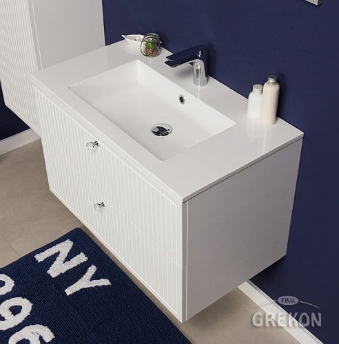 Szafka łazienkowa wisząca z umywalką biały mat 80 cm Argento Gante