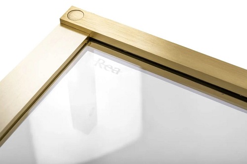 Złota szczotkowana kabina prysznicowa 100x100 uchylna podwójnie Hugo Double Rea Gold