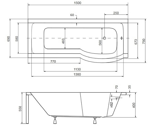 Wanno-Kabina z parawanem 150 cm Prawa Inspiro Besco