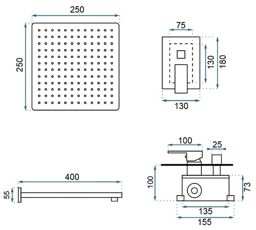 Zestaw natryskowy podtynkowy złoty Fenix Rea Gold