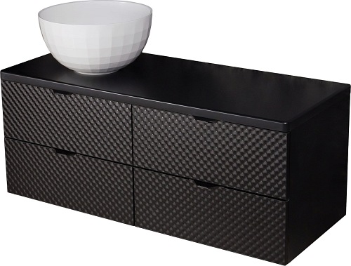 Szafka łazienkowa wisząca z umywalką 120 cm szklane fronty czarny uchwyt Glow Gante