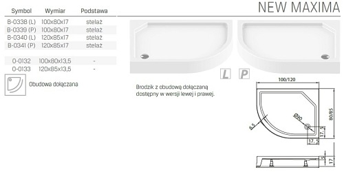 Brodzik asymetryczny 80x100 New Maxima B-0338/L New Trendy