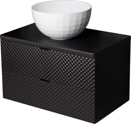 Szafka łazienkowa wisząca z umywalką 80 cm szklane fronty czarny uchwyt Glow Gante