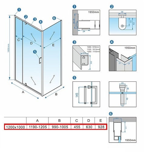 Prostokątna kabina prysznicowa 120x100 drzwi uchylne KZ07D