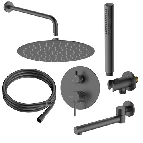 Zestaw prysznicowy podtynkowy z wylewką wannową gun metal Ultimate ANUL131421 Avapax