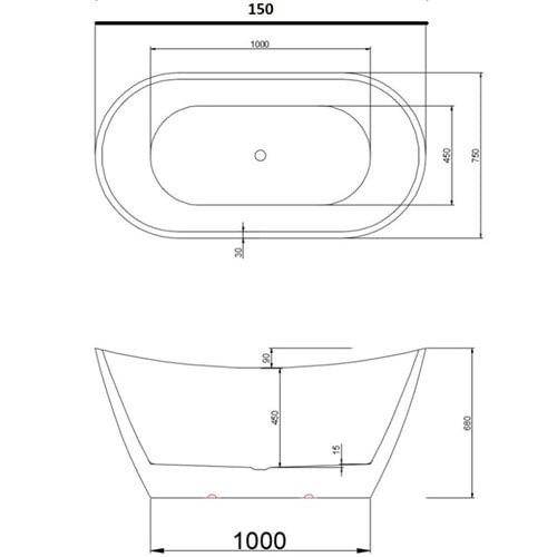 Wanna wolnostojąca czarno biała 150 cm Rica Hydrosan