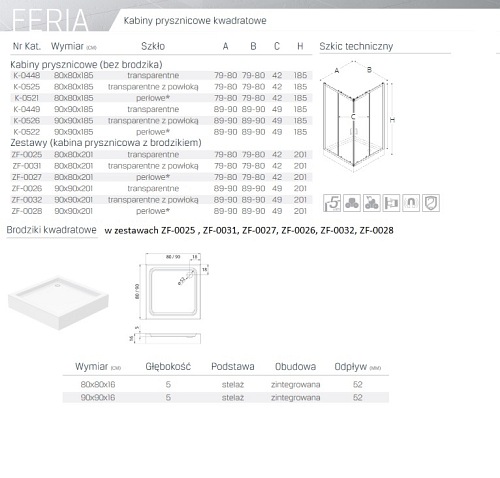 Kabina prysznicowa 80x80 K-0525 Feria New Trendy