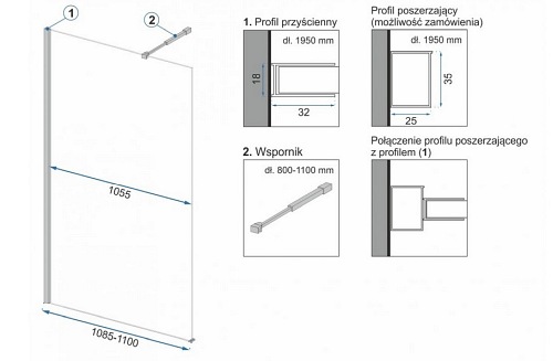 Czarna ścianka prysznicowa walk-in 110 cm Aero Black Mat Rea