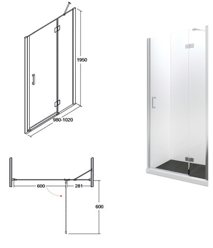 Drzwi prysznicowe uchylne 100 cm Viva Besco model prawy