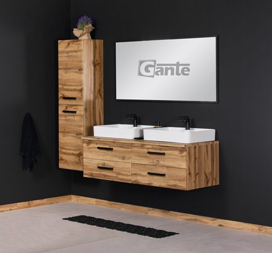 Szafka wisząca z dwiema umywalkami nablatowymi 140 cm 50/4 kolor dąb naturalny seria Fokus Loft Gante