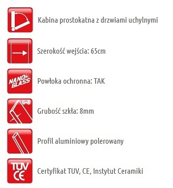 Kabina prysznicowa prostokątna 90x80 Napoli Atrium