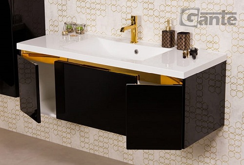 Czarna szafka z umywalką złoty uchwyt 120 cm seria Diamond Gold Gante C