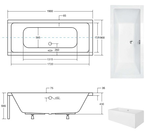 Wanna prostokątna 190 cm Quadro Besco