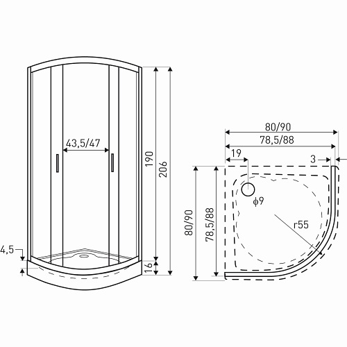 Kabina z brodzikiem półokrągła 80x80 Madera Kerra
