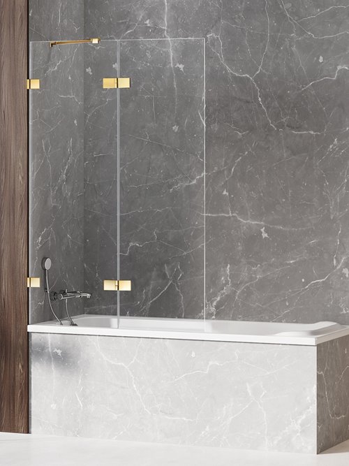 Parawan wannowy dwuelementowy wersja lewa złoty połysk 100x150 EXK-2182 Avexa Gold Shine New Trendy