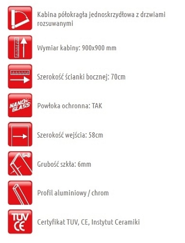 Kabina prysznicowa półokrągła 90x90 HEF92 Genua Atrium