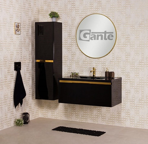 Czarna szafka z czarną umywalką złoty uchwyt 100 cm seria Diamond Gold Gante C