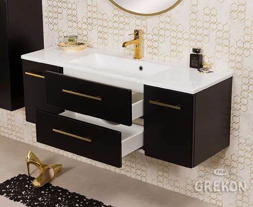 Szafka wisząca z umywalką czarny mat 120 cm Belli Gold Gante