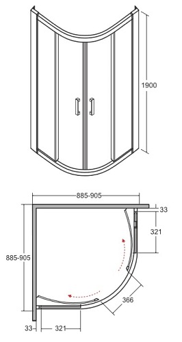 Czarna kabina prysznicowa półokrągła 90x90 Modern Black Besco