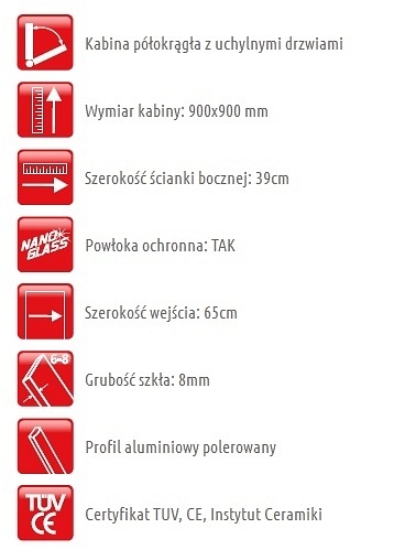 Kabina prysznicowa półokrągła 90x90 AF9B Roma Atrium