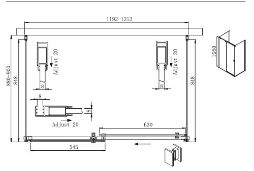 Kabina prostokątna trójścienna 120X90 Kassari Lewa
