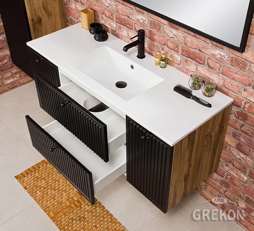 Szafka łazienkowa z umywalką kolor czarny mat wisząca 120 cm Argento Gante