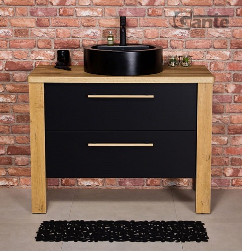 Stojąca szafka łazienkowa 100 cm czarny mat z czarną umywalką Cortez Gante