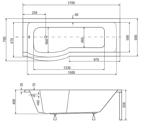 Wanno-Kabina z parawanem 170 cm Lewa Inspiro Besco