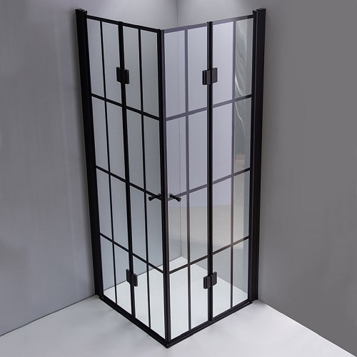 Czarna kabina prysznicowa kwadratowa loft szprosy drzwi składane 100x100 BS08C