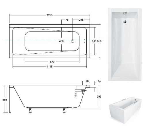 Wanna prostokątna 130 cm Modern Besco