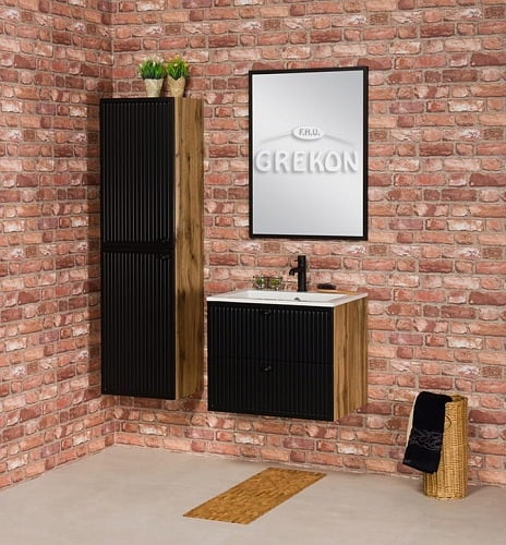 Szafka łazienkowa z umywalką kolor czarny mat wisząca 60 cm Argento Gante