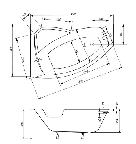 Wanna narożna 150 cm Lewa Rima Besco