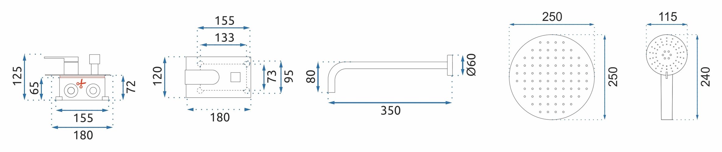 Złoty szczotkowany zestaw prysznicowy podtynkowy Verso Rea