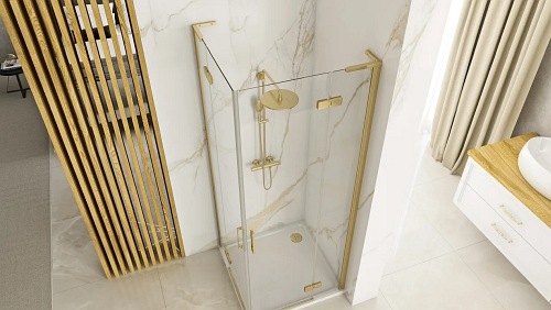 Złota szczotkowana kabina prysznicowa 90x80 uchylna podwójnie Hugo Double Rea Gold